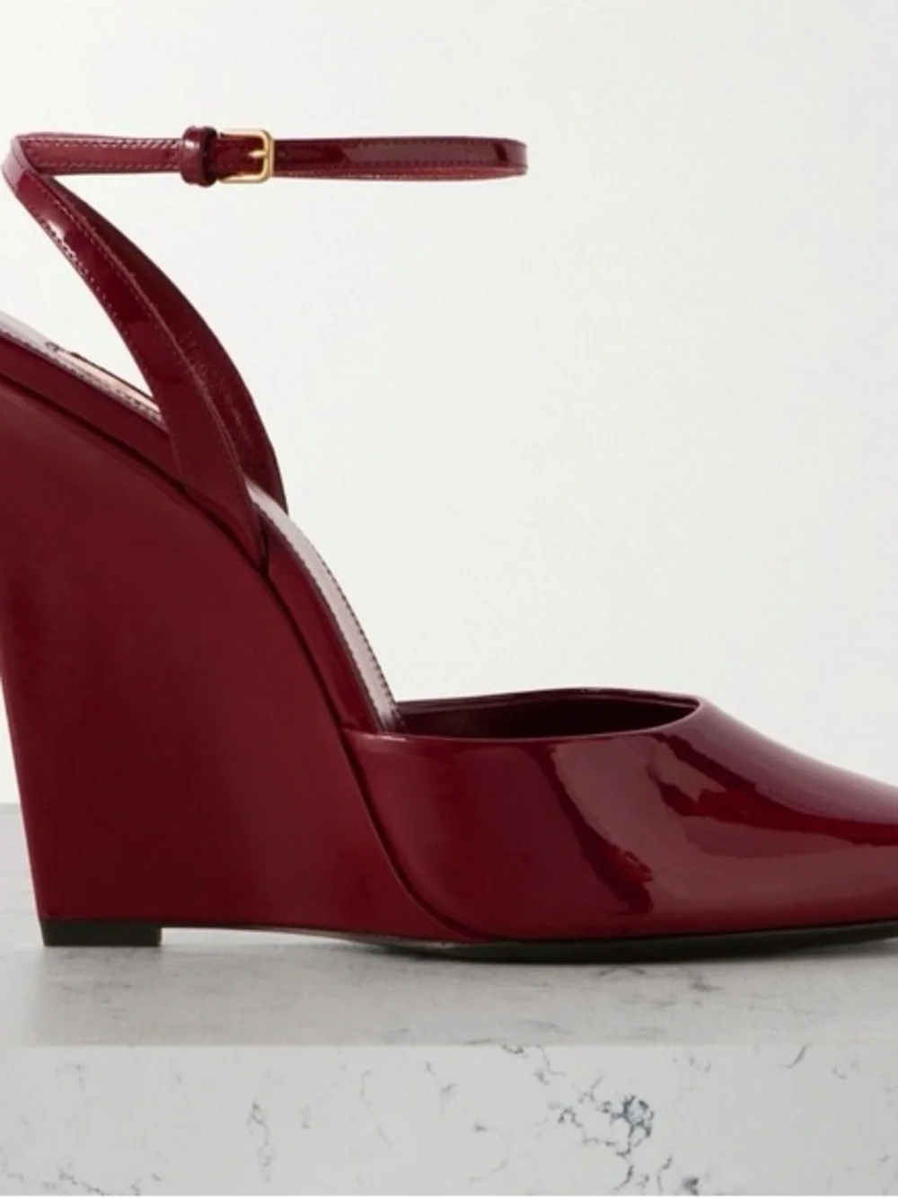 Saint Laurent Burgundy Patent Orhand peep toe wedge - Picture 4 of 4